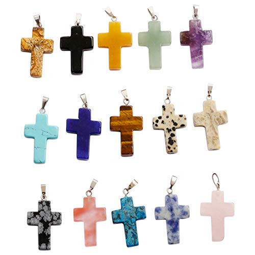 5pcs Lots Cross Shape Charms Pendant Healing Crystal Quartz Chakra Beads for DIY Jewelry Making 1_39pcs