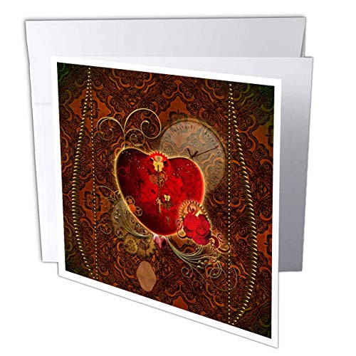 3dRose Greeting Card Wonderful Heart with Gears and Rose Steampunk Design 6 x 6 gc-254551-5