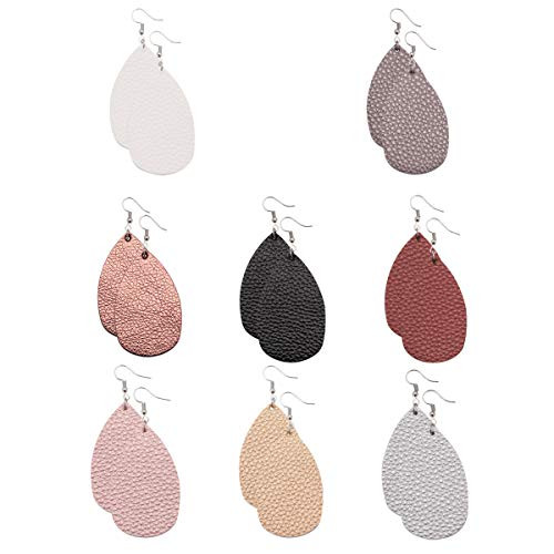 Leather Earrings Lightweight Faux Leather Leaf Earrings Teardrop Dangle Handmade for Women Girls 8 Pairs Leather Earrings Lightweight Faux Leather Leaf Earrings Teardrop Dangle Handmade for Women Girls 8 Pairs