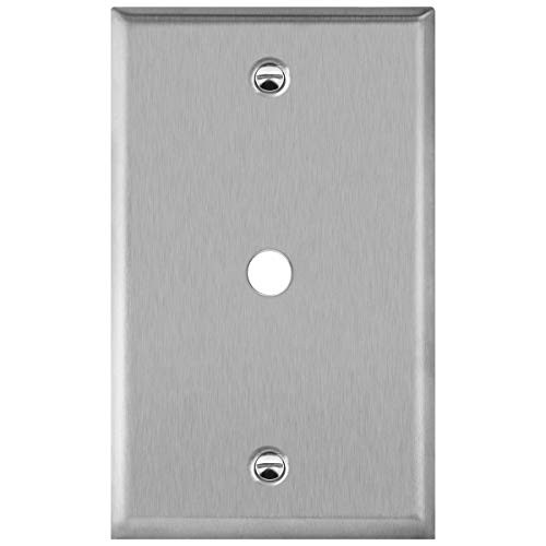 ENERLITES 0_406 Diameter Hole Phone Cable Metal Wall Plate Corrosion Resistant Size 1-Gang 4_50 x 2_76 7741 430 Stainless Steel UL Listed Silver