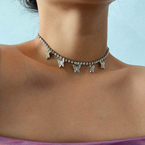 Simsly Fashion Crystal Choker Necklace Silver Butterfly Pendant Necklace Chain Jewelry for Women and Girls Simsly Fashion Crystal Choker Necklace Silver Butterfly Pendant Necklace Chain Jewelry for Women and Girls