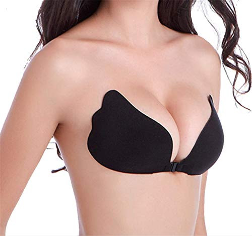 RULLACO Strapless Self Adhesive Bra Silicone Reusable Push-up Bra Backless Invisible Sticky Bra Black
