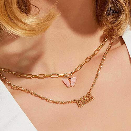 Simsly Fashion Butterfly Layered Necklace Gold Letter Pendant Necklace Chain Jewelry for Women and Girls Simsly Fashion Butterfly Layered Necklace Gold Letter Pendant Necklace Chain Jewelry for Women and Girls