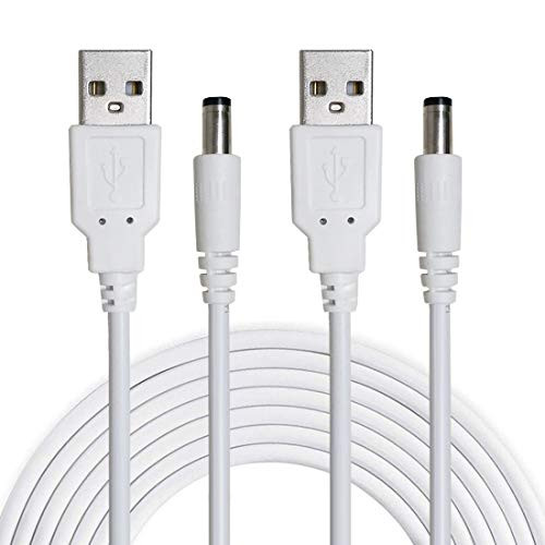 Liwinting 2pcs 1_5m4_92Feet USB A Type Male to 2_1 mm x 5_5 mm DC 5V Power Plug Connector Cable USB to DC 5V Power Plug Connector Cable DC Barrel Male Jack Converter Cable - White