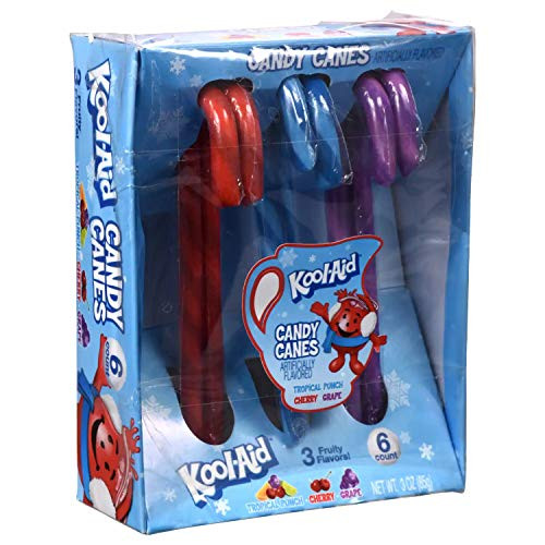 Hilco 1 Box Kool-Aid Flavored Candy Canes - 3 Flavors Tropical Punch Cherry Grape - 6pc Individually Wrapped Holiday Candy - Net Wt_ 3_05 oz Hilco 1 Box Kool-Aid Flavored Candy Canes - 3 Flavors Tropical Punch Cherry Grape - 6pc Individually Wrapped Holiday Candy - Net Wt_ 3_05 oz