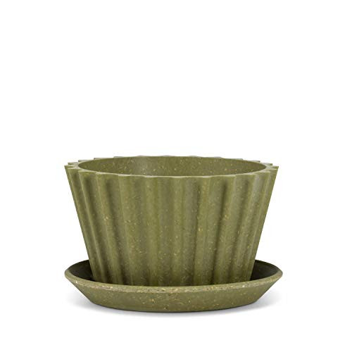 Abbott Collection 27-PATIO-04-GRN Sm w Grn-3_5 D 1 EA Small Flute Planter with Tray Green