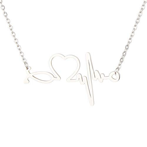 TATHIA Stainless Steel Heartbeat Electrocardiogram Necklace Nurse Doctor Medical Stethoscope Chain bijoux Coal Miner EKG Love You Pendant Necklace Heart Silver