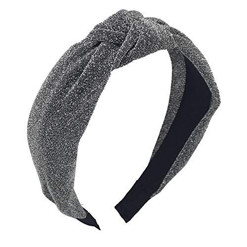 MHDGG Knotted Headbands for Women GirlsGlitter Mesh Hairband Head Band for Women Wide Headbands Shiny Sequin Cross Knot Hair Hoop Headband Bezel Hair AccessoriesSilver