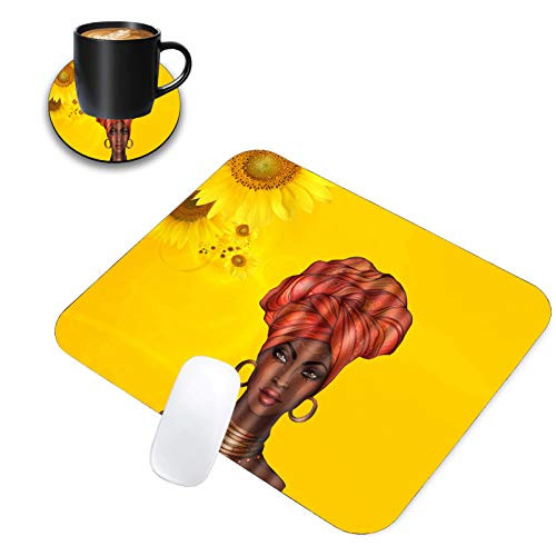 Rectangular Mouse Pad and Round Coaster Sunflower and Pretty Girl Mouse Pad Non-Slip Rubber Rectangular Gaming Mouse Pad Customized Mouse Mat for Working and Gaming