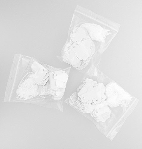 RJ Displays- 300 Pcs White String Jewelry Price Tags Clothing Display Tag Rectangle Price Label Design Blank White 23x13mm