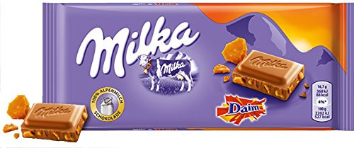 Milka Daim Chocolate Bar Candy Original German Chocolate 100g3_52oz Milka Daim Chocolate Bar Candy Original German Chocolate 100g3_52oz