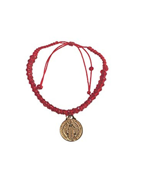 Shiny Saint Benedict Red Adjustable Bracelet with Medal Pulsera de San Benito