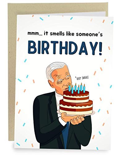Sleazy Greetings Funny Joe Biden Sniffing Smelling Happy Birthday Greeting Card  Political Bday Congratulations Joe Biden Card Sniffing Cake
