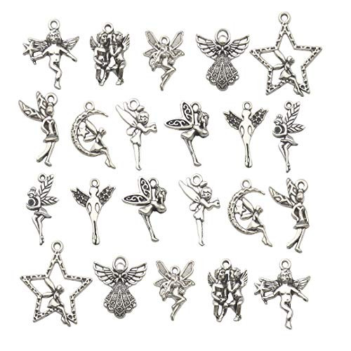100g 66pcs Craft Supplies Antique Silver Wings Angel Fairy Charms Pendants Jewelry Findings for DIY Necklace Bracelet Making Accessory SM151