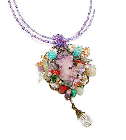 Linpeng Cameo Pendant Necklace Charm Women Fashion Jewelry Purple Assorted