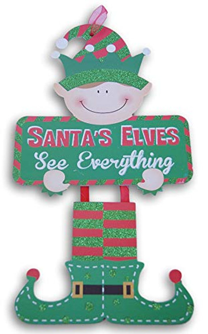Glitter Christmas Santas Elves See Everything Holiday Decor Sign with Ribbon Hanger - 8_25 x 15 Inches Glitter Christmas Santas Elves See Everything Holiday Decor Sign with Ribbon Hanger - 8_25 x 15 Inches