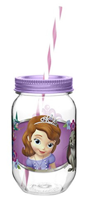 Zak Designs Tritan Mason Jar Tumbler with Screw-on Lid and Straw featuring Sofia the First Graphics Break-resistant and BPA-free Plastic 19 oz_