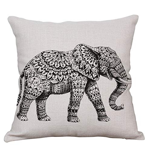 YeeJu Elephant Decorative Throw Pillow Covers Square Cotton Linen Cushion Covers Outdoor Sofa Home Pillow Covers 16x16 Inch