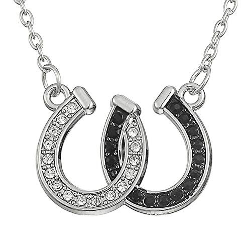 Womens Jewelry Necklace Horseshoe Lucky Charm Horses Animal Love Silver Black Gift