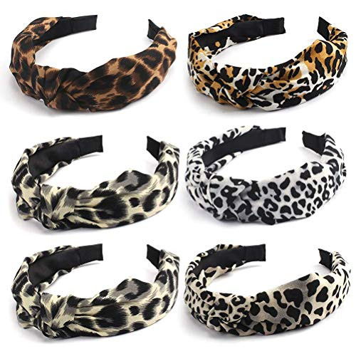 6 Pack Leopard Headbands for Women Wide Knotted Turban Headbands for WomenCUBACO Vintage Twisted Wide Hair Hoop Headband Headwear Hairband