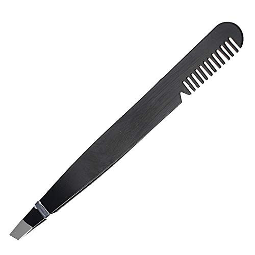 Amaok Eyebrow Tweezer with Comb - Tweezer Slant Tip Professional Stainless Steel Slant Tip Tweezer - The Best Black Precision Eyebrow Tweezers