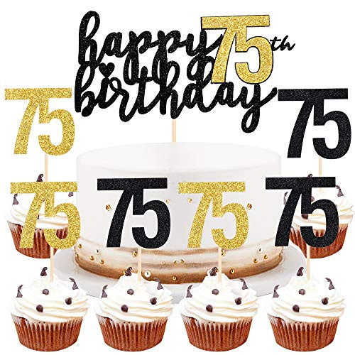 LVEUD Happy Birthday Cake Topper Black Font Golden Numbers 75th Birthday Happy Cake Topper?digital 75 Paper cup Cake topper?Birthday Party Decorations?16? 75 LVEUD Happy Birthday Cake Topper Black Font Golden Numbers 75th Birthday Happy Cake Topper?digital 75 Paper cup Cake topper?Birthday Party Decorations?16? 75