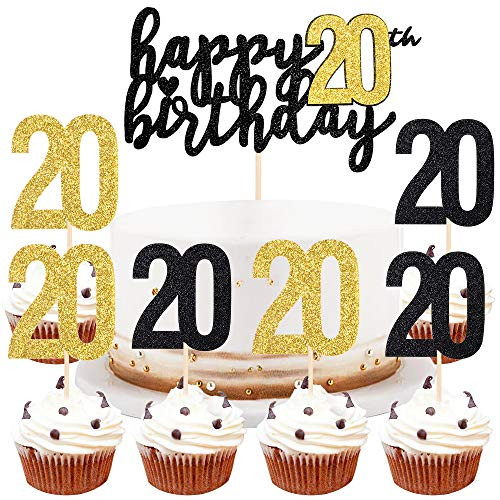 LVEUD Happy Birthday Cake Topper Black Font Golden Numbers 20th Birthday Happy Cake Topper?digital 20 Paper cup Cake topper?Birthday Party Decorations?16? 20 LVEUD Happy Birthday Cake Topper Black Font Golden Numbers 20th Birthday Happy Cake Topper?digital 20 Paper cup Cake topper?Birthday Party Decorations?16? 20