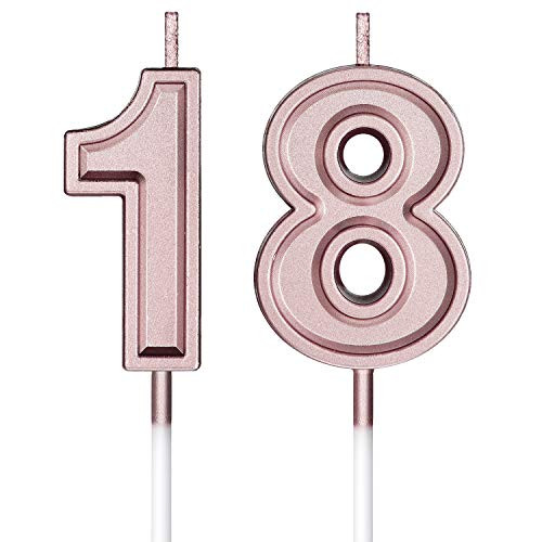 18th Birthday Candles Cake Numeral Candles Happy Birthday Cake Candles Topper Decoration for Birthday Party Wedding Anniversary Celebration Supplies Rose Gold
