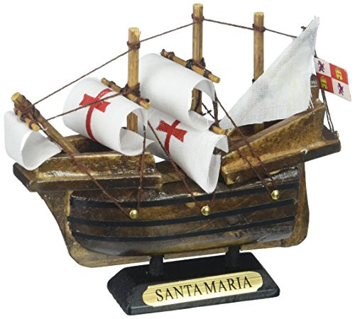 Hampton Nautical Wooden Santa Maria Tall Model Ship Christmas Ornament, 4"