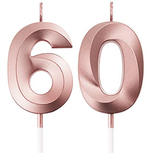 BBTO 60th Birthday Candles Cake Numeral Candles Happy Birthday Cake Topper Decoration for Birthday Party Wedding Anniversary Celebration Supplies Rose Gold
