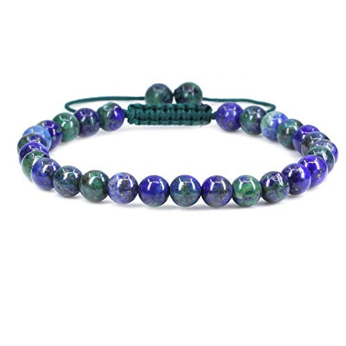 Natural Lapis Chrysocolla Gemstone 6mm Round Beads Adjustable Braided Macrame Tassels Chakra Reiki Bracelet
