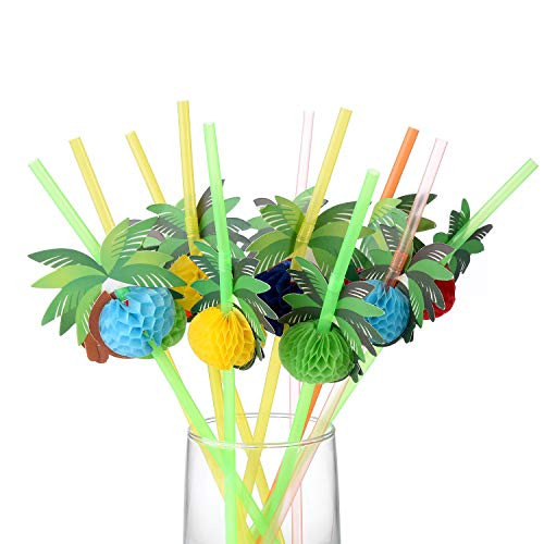 ALINK 50 Coconut Tree Drinking Straws Hawaiian Beach Cocktail Luau Party Decorations Supplies