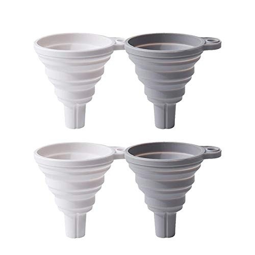Silicone Collapsible Funnel Small Foldable - Kitchen Funnel for Water Bottle Liquid Transfer Food Grade - 2 Grey2 White