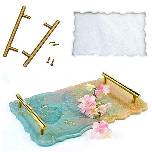 Terriyang Silicone Resin Tray Mold with 2 Handles Epoxy Resin Casting Mold for DIY Vanity Tray Jewelry Tray Serving Board and Serving TrayLarge Silicone Tray Artist Mold