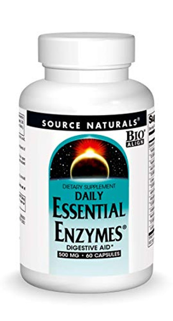 Source Naturals Essential Enzymes 500mg Bio-Aligned Multiple Enzyme Supplement Herbal Defense for Digestion Gas Constipation   Bloating Relief - Supports A Strong Immune System - 60 Capsules