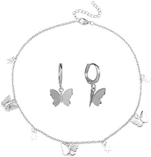 efigo Butterfly Necklace Earrings Set Adjustable Butterfly Chain Necklaces Charm Huggie Hoop Earrings Butterfly Jewelry for Women Girls efigo Butterfly Necklace Earrings Set Adjustable Butterfly Chain Necklaces Charm Huggie Hoop Earrings Butterfly Jewelry for Women Girls