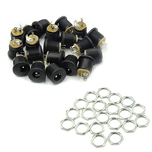Hxchen DC-022 5_5mmx2_5mm DC Power Jack Socket 3 Pin Female Panel Mount Connector with Hex Nuts - 20 Pcs Hxchen DC-022 5_5mmx2_5mm DC Power Jack Socket 3 Pin Female Panel Mount Connector with Hex Nuts - 20 Pcs