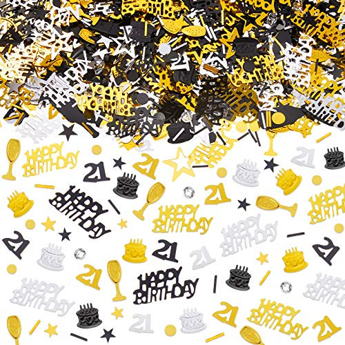 3000 Pieces 21th Birthday Confetti 21 Number Confetti 21th Party Confetti Metallic Foil 21 Table Scatter Confetti Decorations for 21 Birthday Party DIY Arts and Crafting Gold Black and Silver