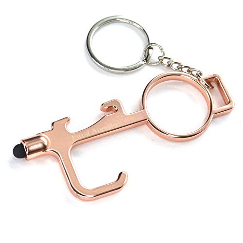 FINAL ANSWERS Touchless Door Opener Keychain With Stylus  No Touch Button Pusher Tool  Touchfree Door Opener Tool  Contactless Safe Touch Multi-Tool Rose Gold
