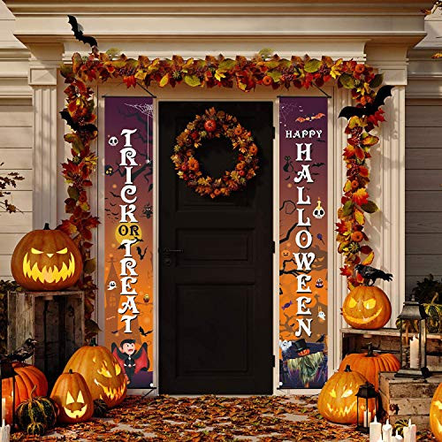 BEACON Halloween Decorations Outdoor  Trick or Treat   Happy Halloween Signs for Front Door or Indoor Home Decor  Porch Decorations  Halloween Welcome Signs