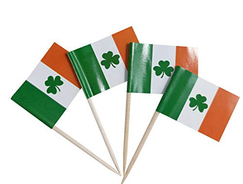 JBCD 100 Pcs Ireland Flag Toothpicks Irish Clover Shamrock Flags St_ Patricks Day Cupcake Toppers Decorations Cocktail Toothpick Flag Cake Topper Picks Mini Small Flag Cupcake Pick Sticks