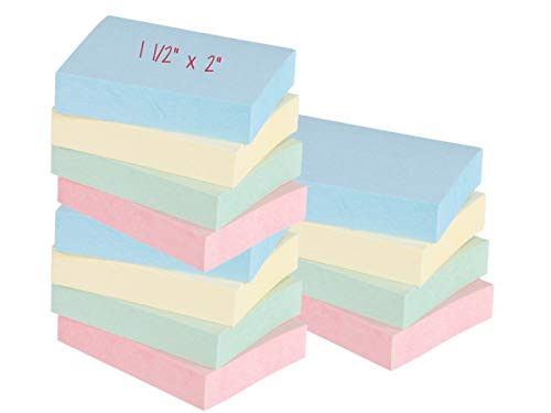 1InTheOffice Assorted Pastel Color Small Sticky Notes 1_5 x 2 100 Sheets - 12Pack
