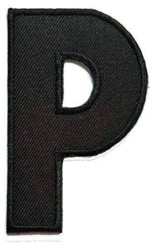 3 INCHES P Letter Black Patch Cartoon Alphabet Letters A-Z Iron Sew On Embroidered Applique for Bags Jeans T-Shirt hat Clothing Fabric Costume or Gift Letter P