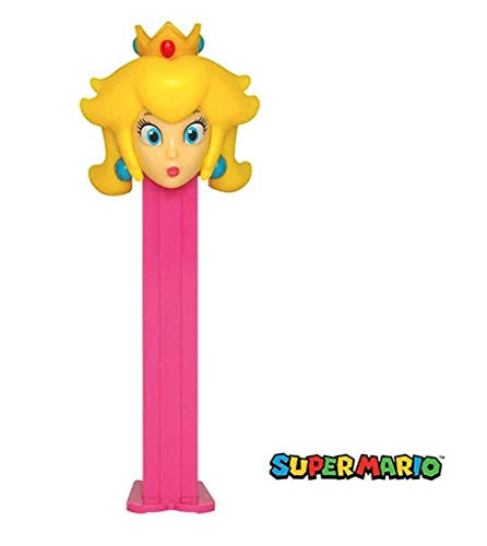 Princess Peach Nintendo Super Mario Pez Dispenser Pink Stem in Cello Package with 2 Rolls of Pez Candy