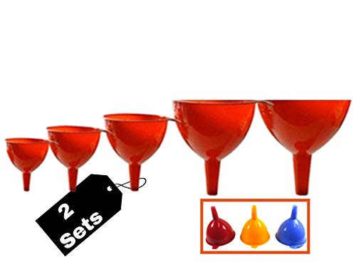 Always23 Funnel Plastic Funnel 2 Packs Set of 5 each Largemediumsmall Wide-Mouth Funnels 3 ast Colors red Orange blue Funnels for filling bottles
