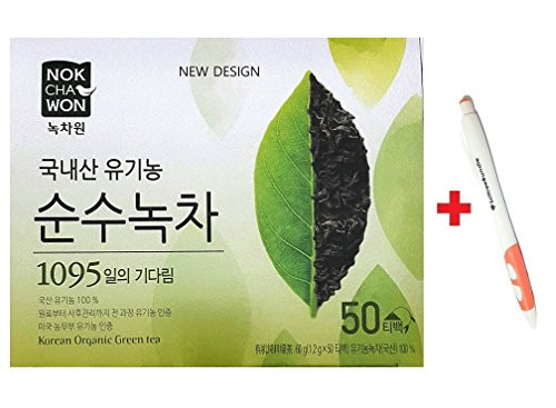 Nokchawon Organic 100% Pure GreenTea Korean 50 Tea bags For Vegan + SoltreeBundle Ballpoint Pen(Black)