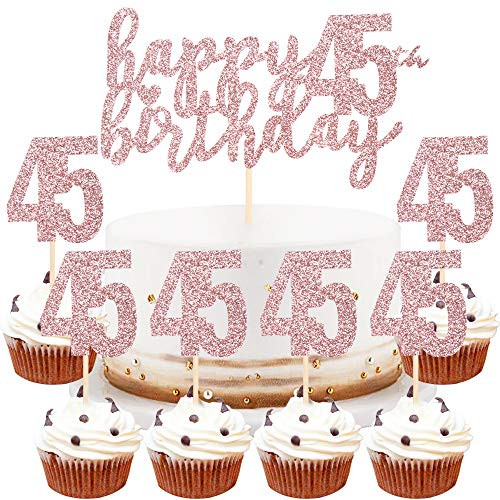 LVEUD Happy Birthday Cake Topper Rose Gold 45th Birthday Happy Cake Topper?Digital 45 Paper Cup Cake Topper?Birthday Party Decorations?16? 45 LVEUD Happy Birthday Cake Topper Rose Gold 45th Birthday Happy Cake Topper?Digital 45 Paper Cup Cake Topper?Birthday Party Decorations?16? 45