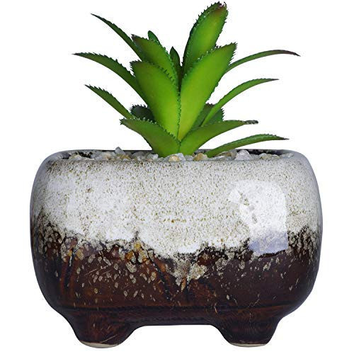 Succulent Pots  Ceramic Bonsai Pot with Drainage Rectangular Flower Plant Cactus Planter 4_8x3_4x3 inch White