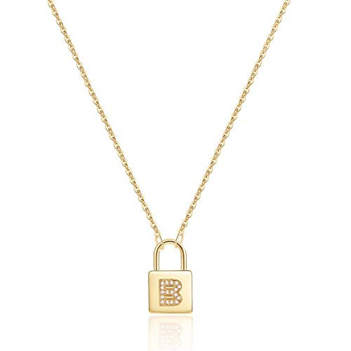 Turandoss Dainty Initial Lock Necklaces 
