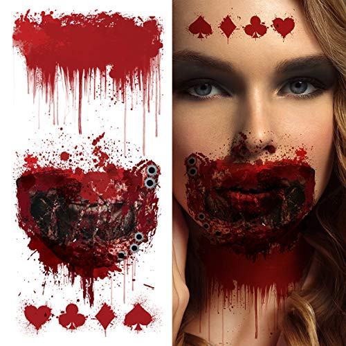 Supperb Temporary Tattoos - Bleeding Zombie Mouth Wound Scar Bloody mouth and teeth Vampire Zombie Halloween makeup Halloween Tattoos Supperb Temporary Tattoos - Bleeding Zombie Mouth Wound Scar Bloody mouth and teeth Vampire Zombie Halloween makeup Halloween Tattoos